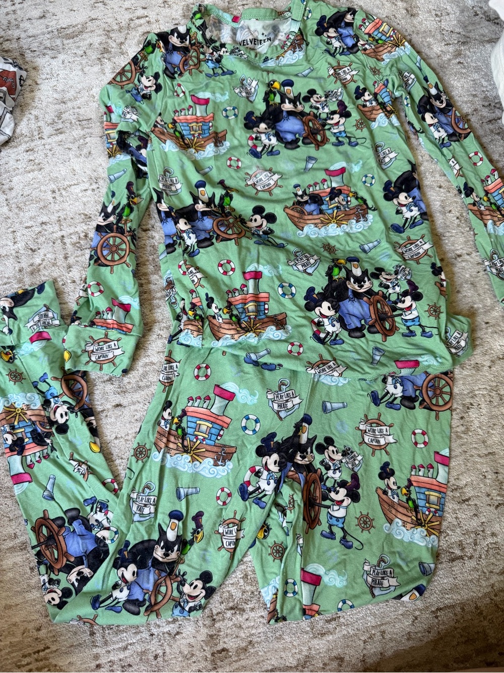 6Y - Velveteen Bunny Knots Bamboo Green Mickey Mouse Pajama Set - Kids